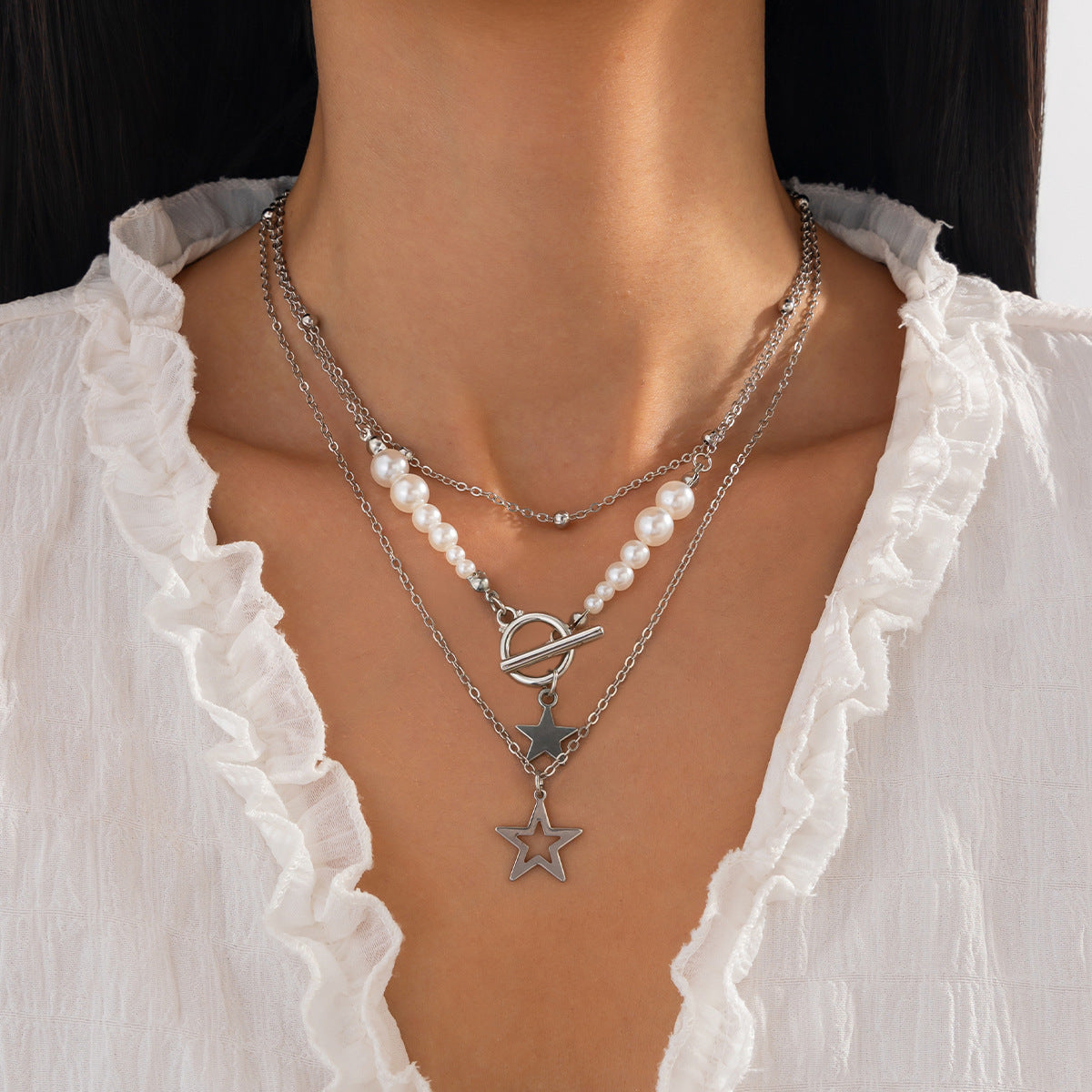 Geometric Star Tassel Layered Necklace Set