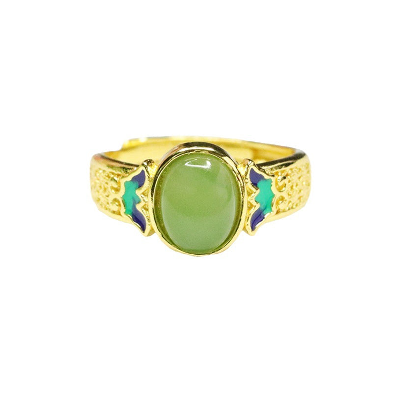 Hetian Jasper Enamel Butterfly Ring