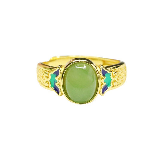 Hetian Jasper Enamel Butterfly Ring