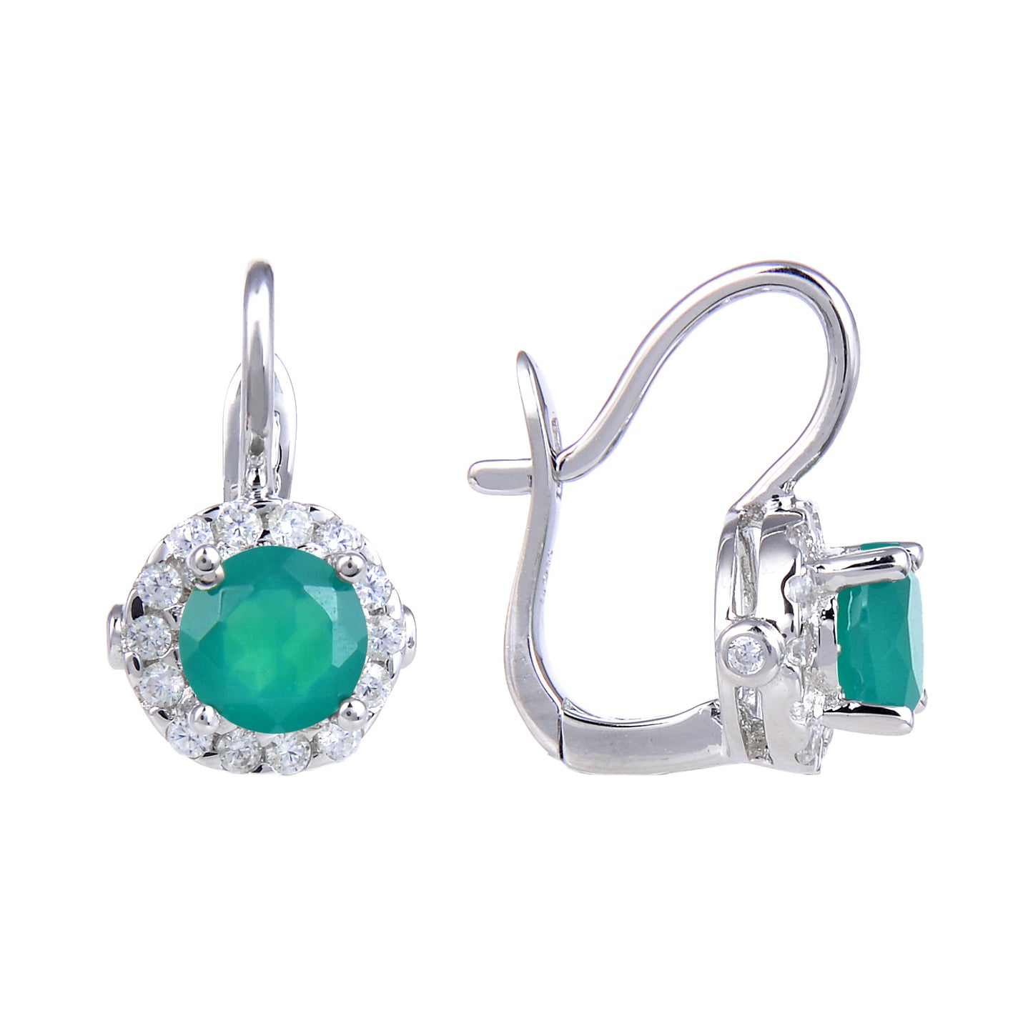 Soleste Halo Round Natural Gemstone Silver Hook Earrings