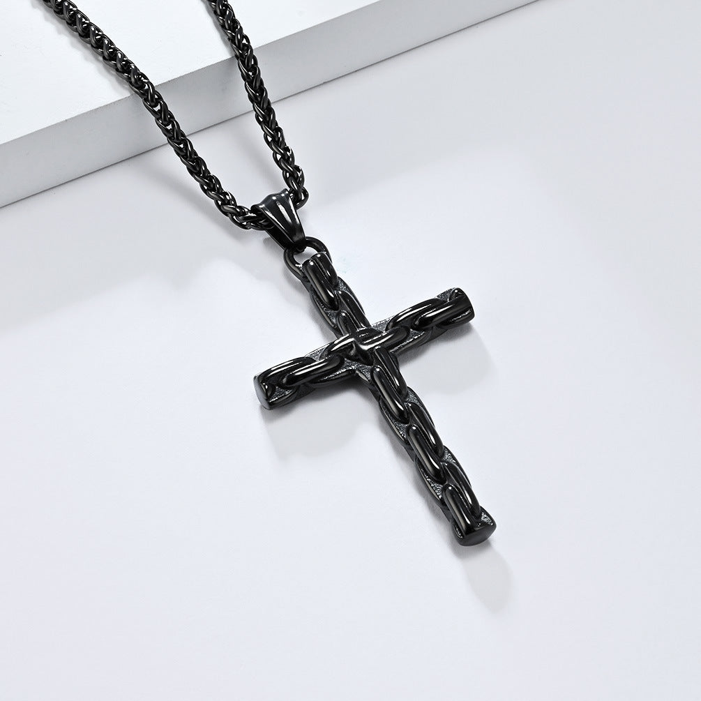 Cross-Border European American Retro Punk Stainless Steel Cross Necklace