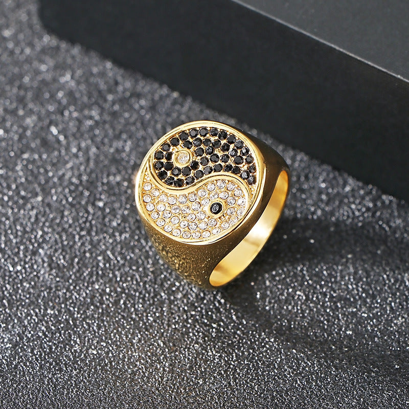 Planderful Mens Titanium Ring Lion Head Zircon Cross