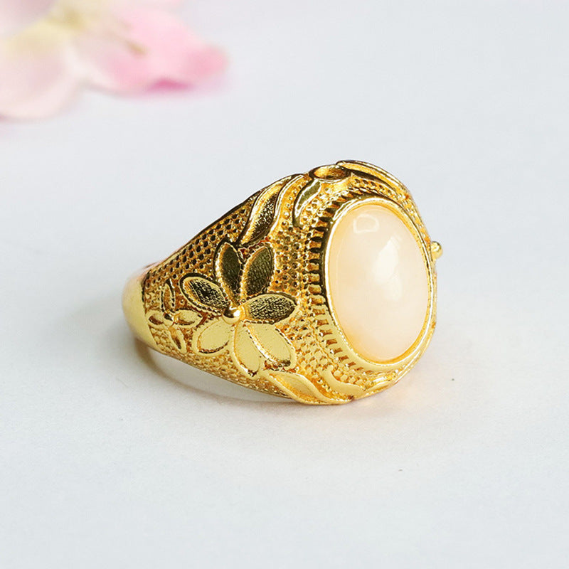 White Hetian Jade Petal Ring