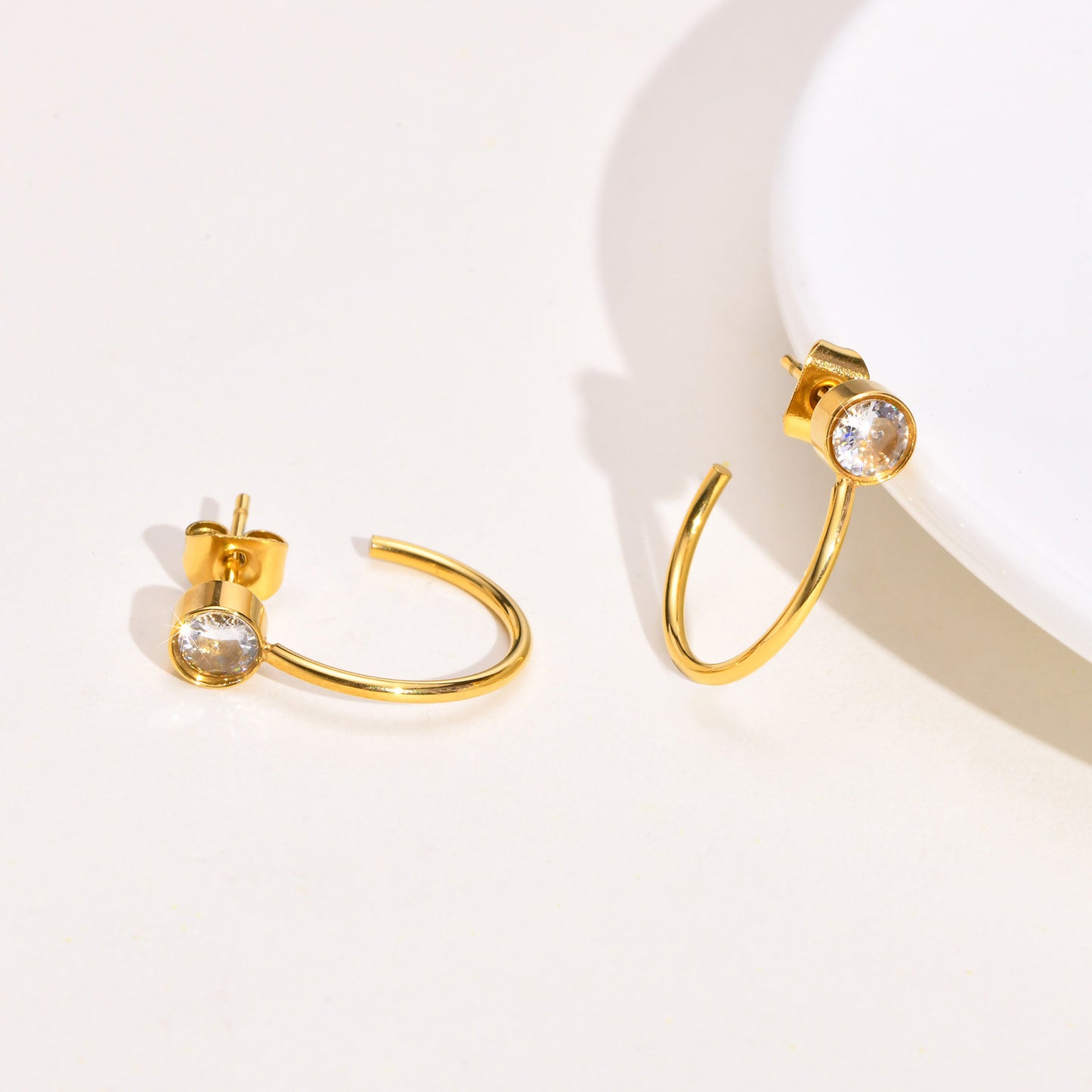 Stainless Steel Ladies Simple Versatile Zircon Earrings Gold