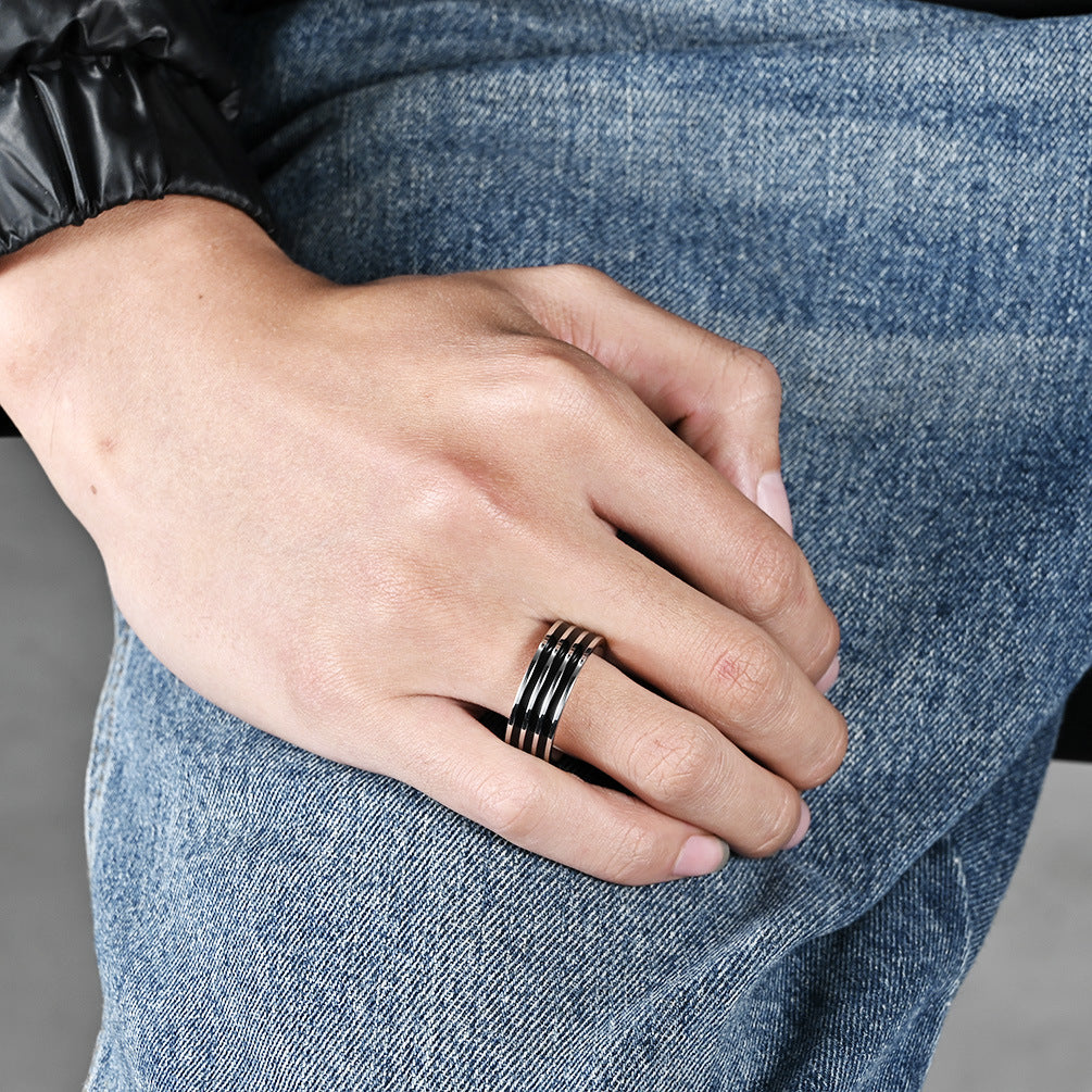 Cross-Border European and American Titanium Steel 18K Gold Three-Piece Set Oil Drop Ring Jewelry for Men and Women