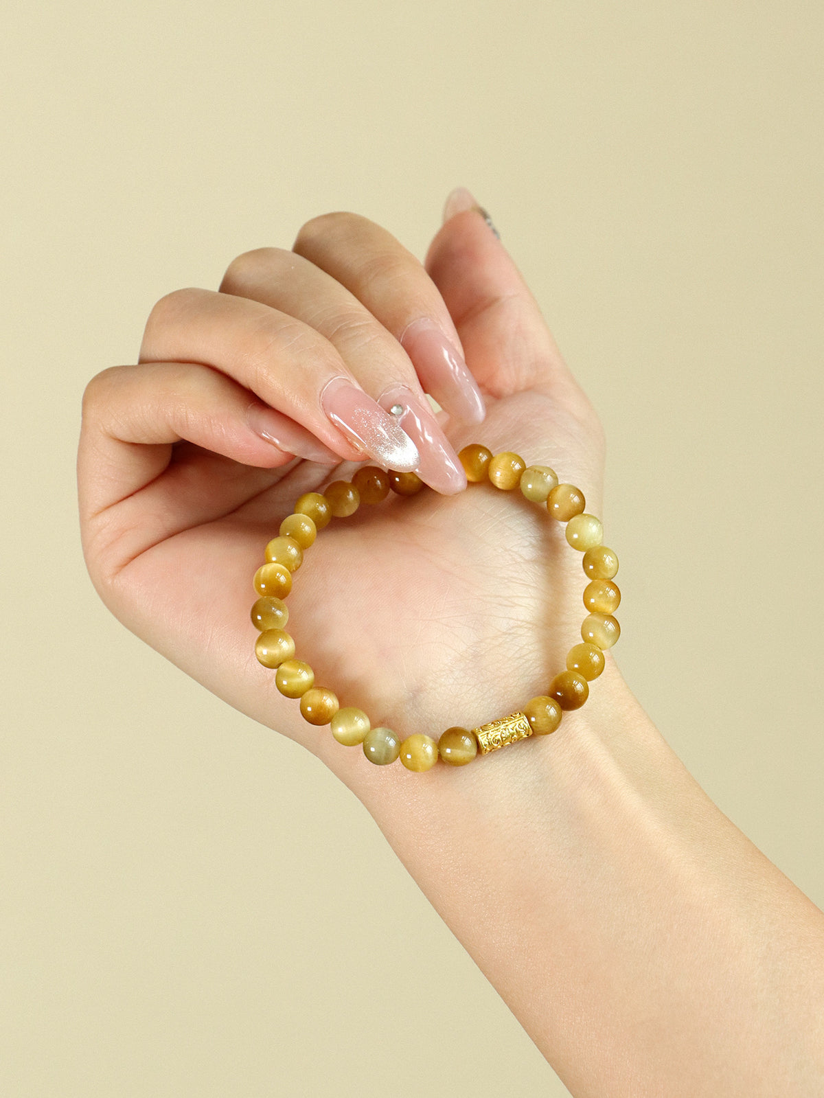 Golden Tiger Eye Bamboo & Fish Motif Bracelet