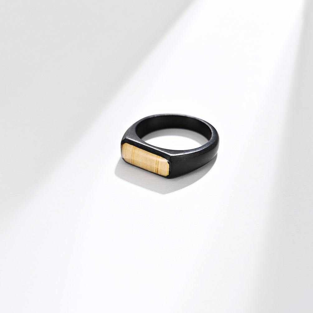 Planderful Gold Plated Steel Ring Unisex Retro Parquet Square Design Jewelry For Men And Women