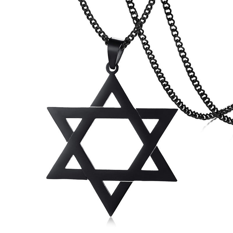 Simple And Stylish Men's Pendant Necklace 51MM Stainless Steel Hollow Hexagram Pendant