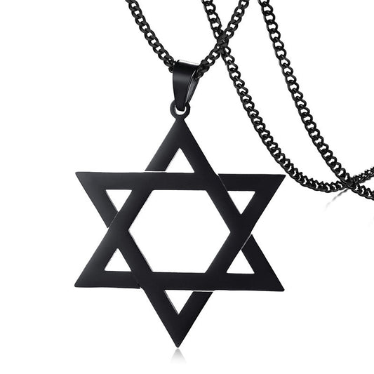 Simple And Stylish Men's Pendant Necklace 51MM Stainless Steel Hollow Hexagram Pendant