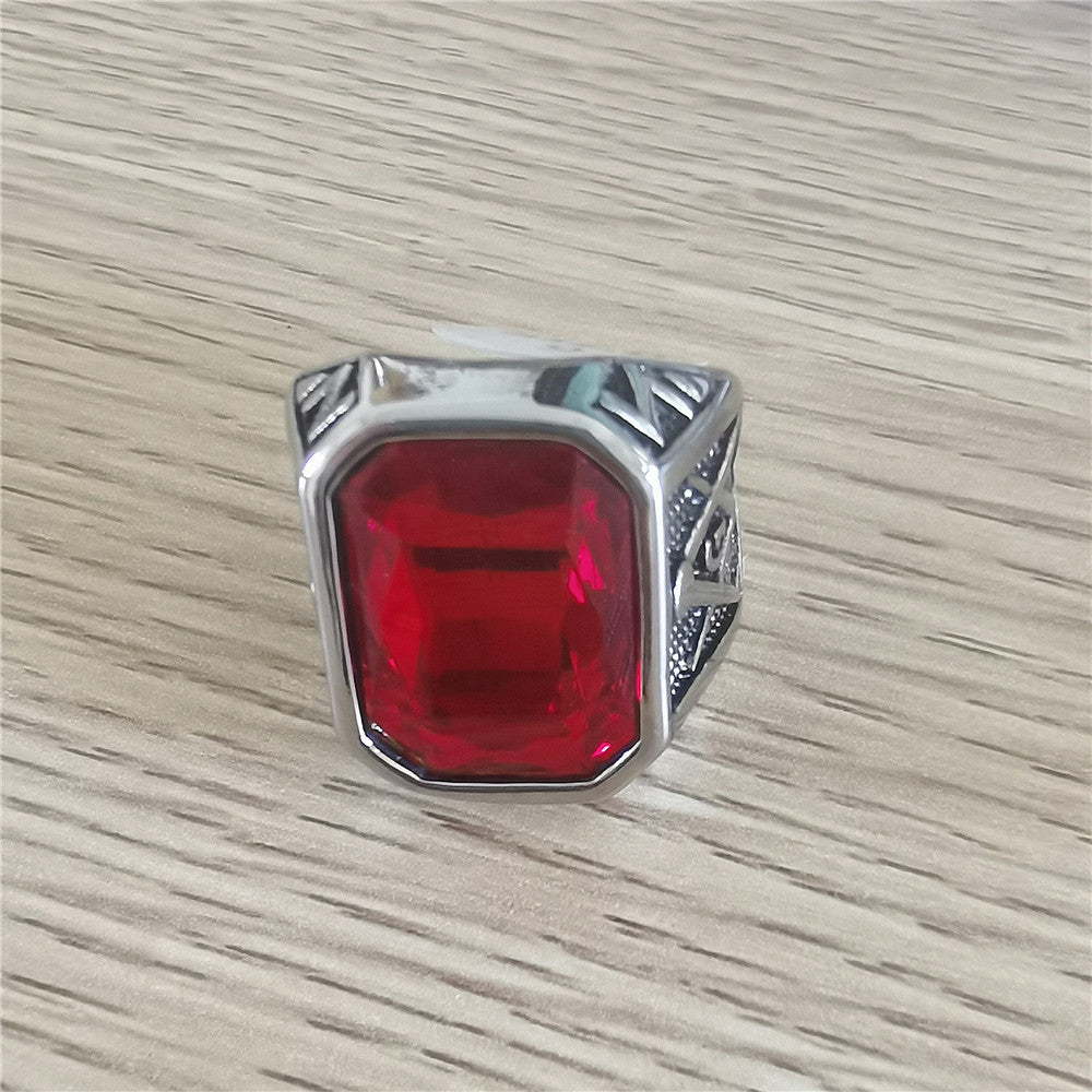 Planderful Zircon Titanium Steel Ring Unisex Vintage Masonic Style For Men Size 8-12