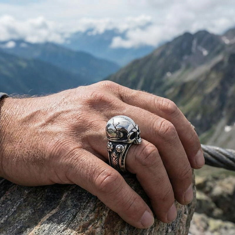 Gothic Ghost Head Ring, Punk Style Retro Dark Crack Skull Stainless Steel Men's
