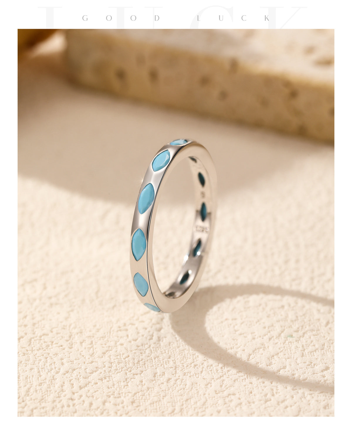 925 Sterling Silver Clover Heart Turquoise Ring