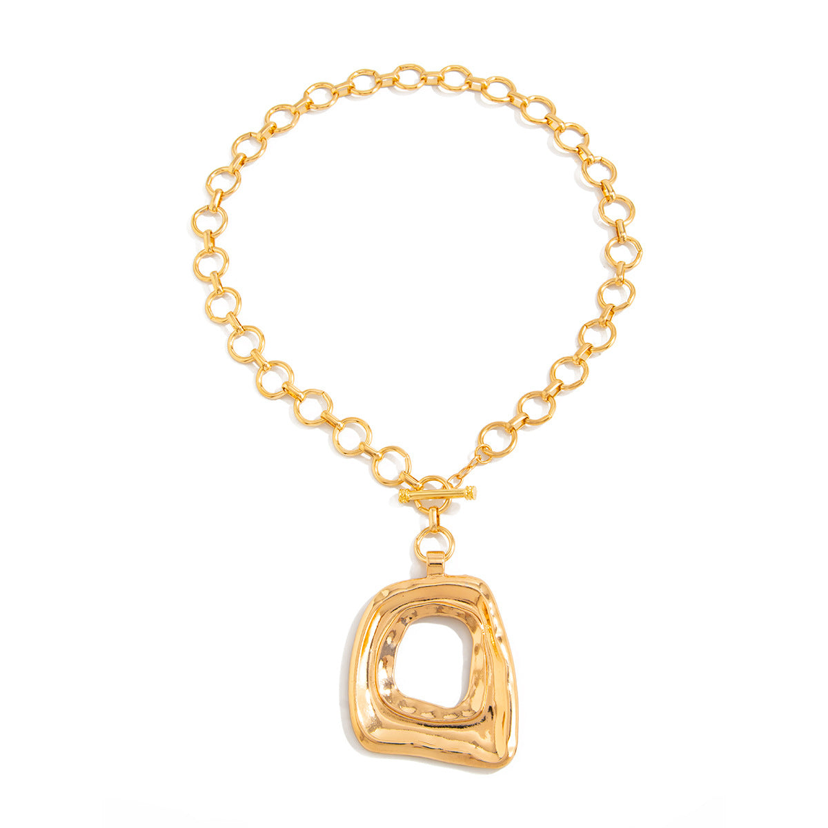 Irregular Geometric Ring Pendant Necklace
