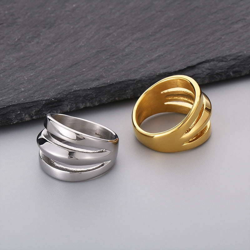 Neutral Style Geometric Three-Layer Irregular Wide Ring Casting Minimalist Style Men's And Women'S