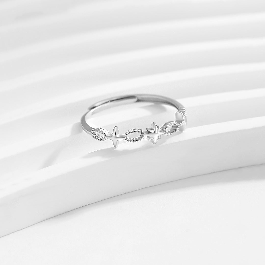 Planderful Sterling Silver Hollow Star Ring For Women Retro Inspired Adjustable Opening Tail