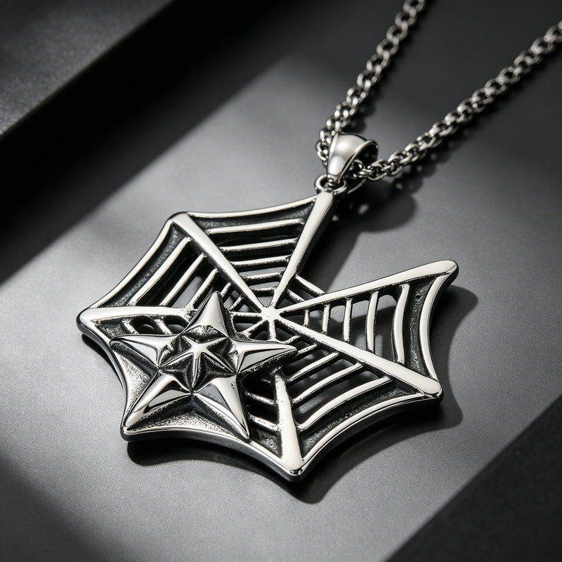 Halloween Diablo Skull Spider Web Pendant Diablo Old Gothic Spider Men's Stainless Steel Necklace