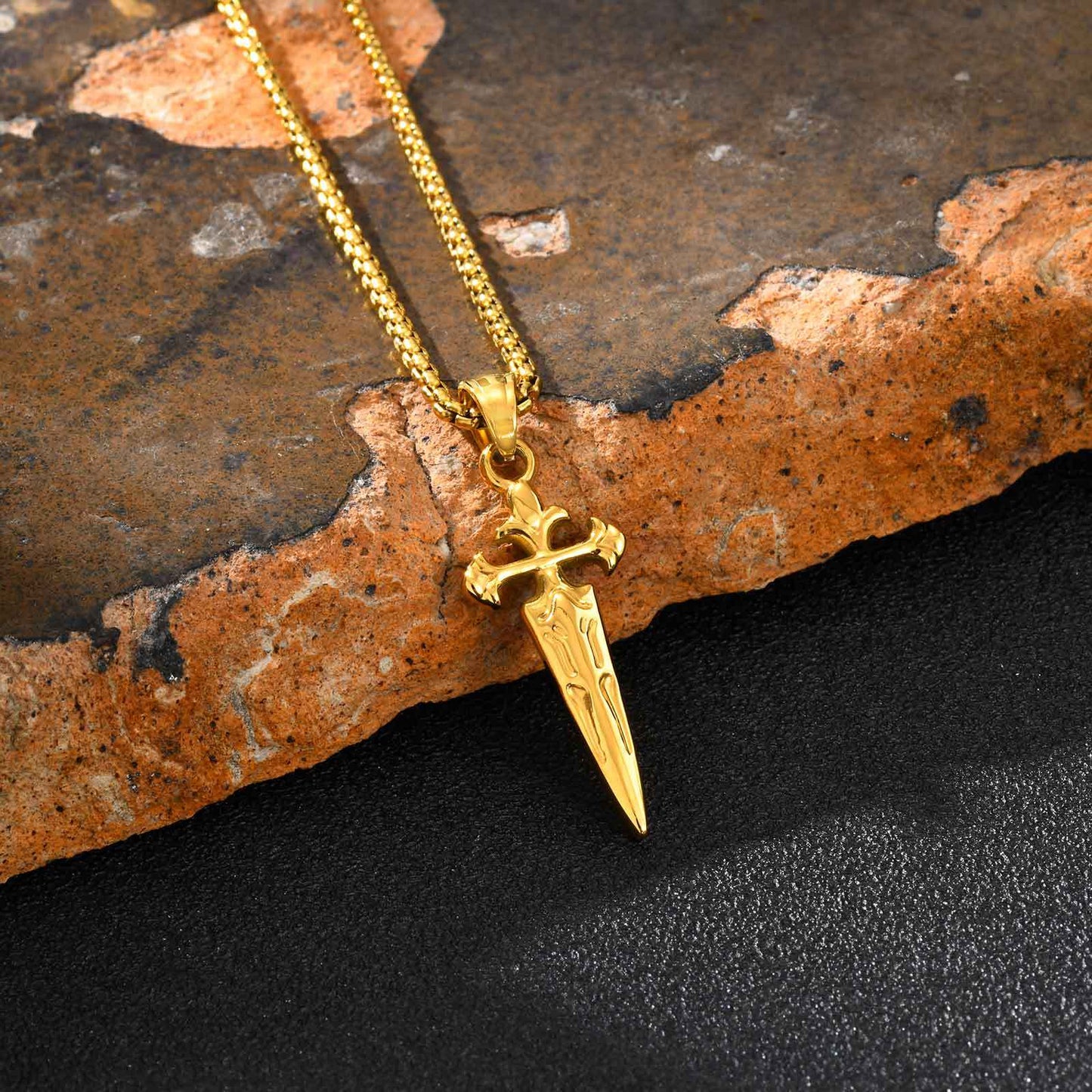 Planderful Stainless Steel Sword Cross Pendant For Men