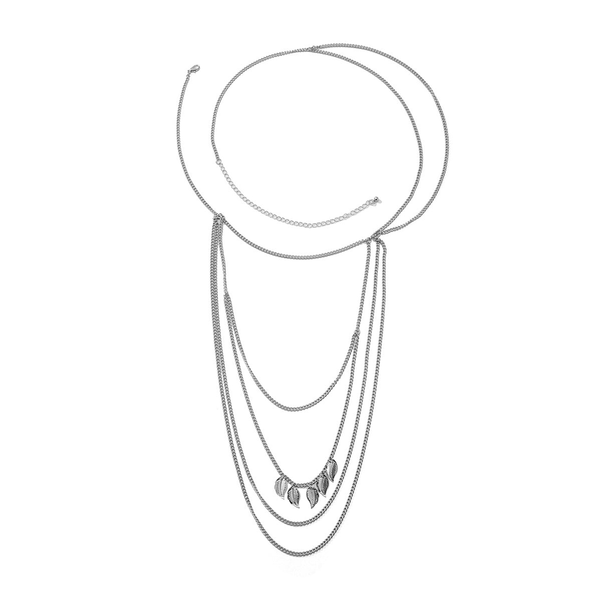 European and American Cross-border Retro Jewelry Multi-layer Punk Body Chain with Metal Leaf Tassel Neck Chain for Women