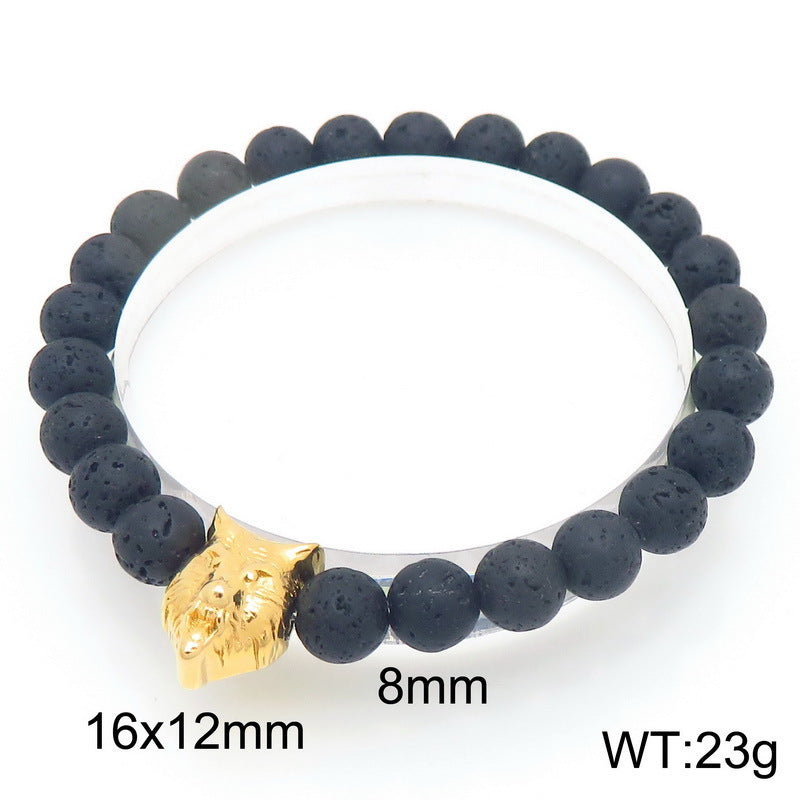Planderful Lava Stone Beaded Bracelet For Men Animal Head