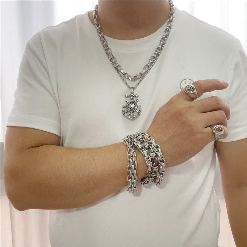 Personalized Retro Titanium Steel Rudder Necklace for Men - Trendy Anchor Pendant