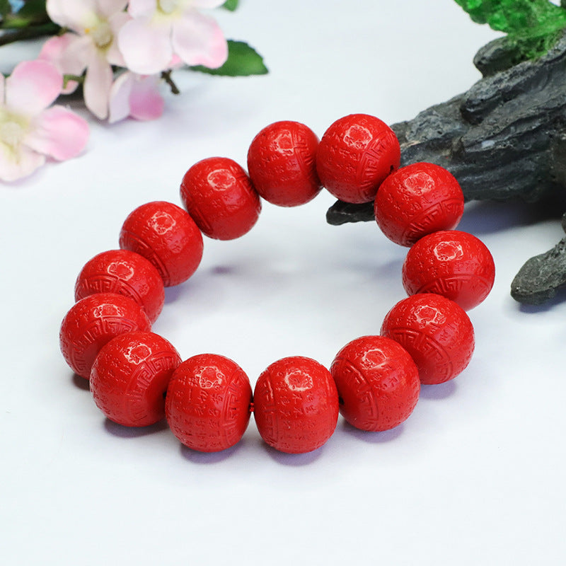 Red Sand Heart Sutra Bracelet with Sterling Silver Charm