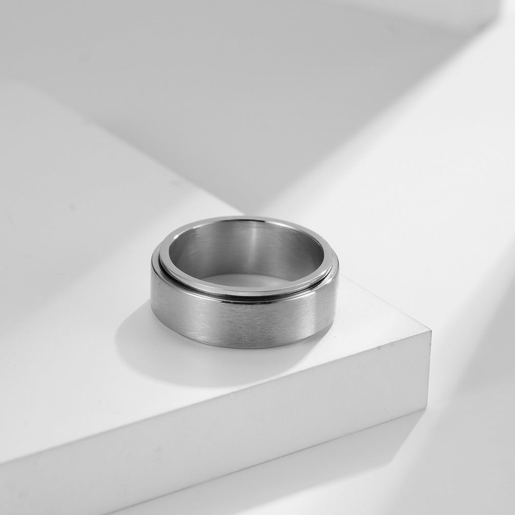 Planderful Dynamic Rotatable 8mm Titanium Steel Ring Matte Brushed Decompression For Men