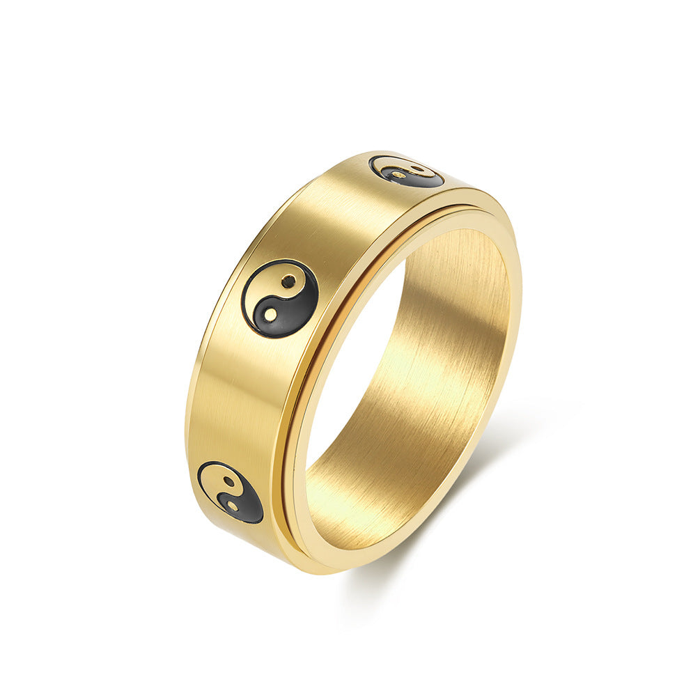 Planderful Tai Chi Diagram Ring Titanium Steel For Men Unisex Jewelry Autumn Chinese Style