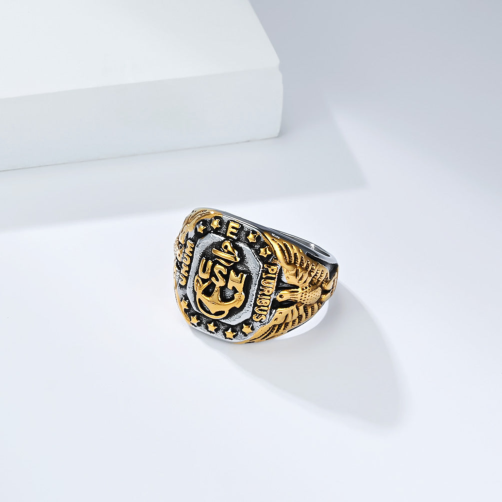 Planderful Navy Anchor Bald Eagle Stainless Steel Ring For Men Unisex Durable Iconic Jewelry