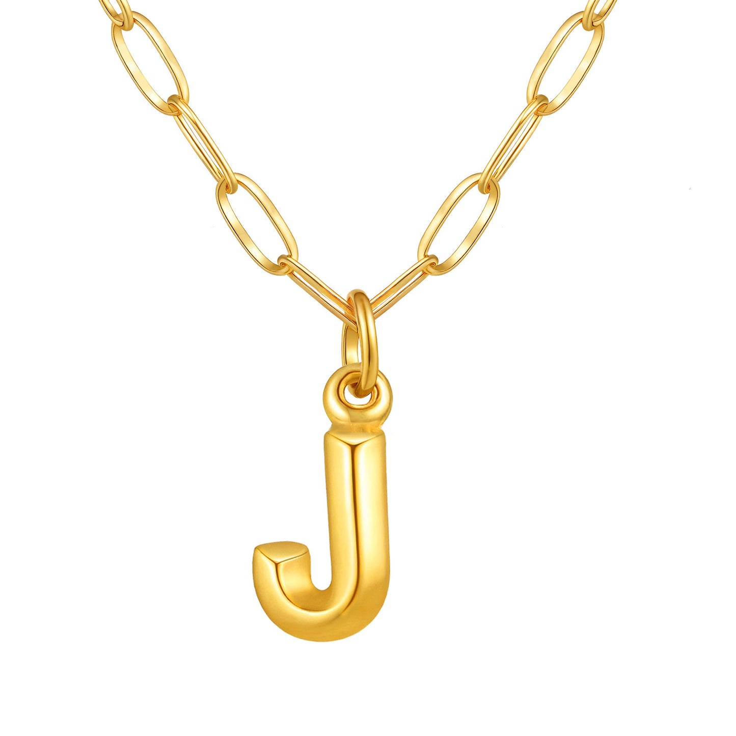 Stainless Steel Small Square Chain – Three-Dimensional Letter Necklace – Gold