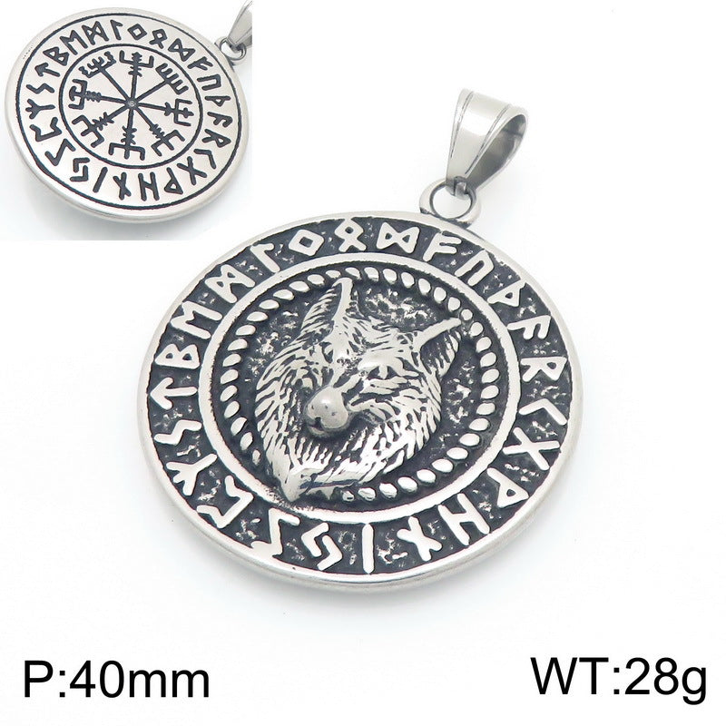 Viking Mythology World Tree Double Wolf Disc Pendant, Nordic Luhn Rune Crow Deer Necklace