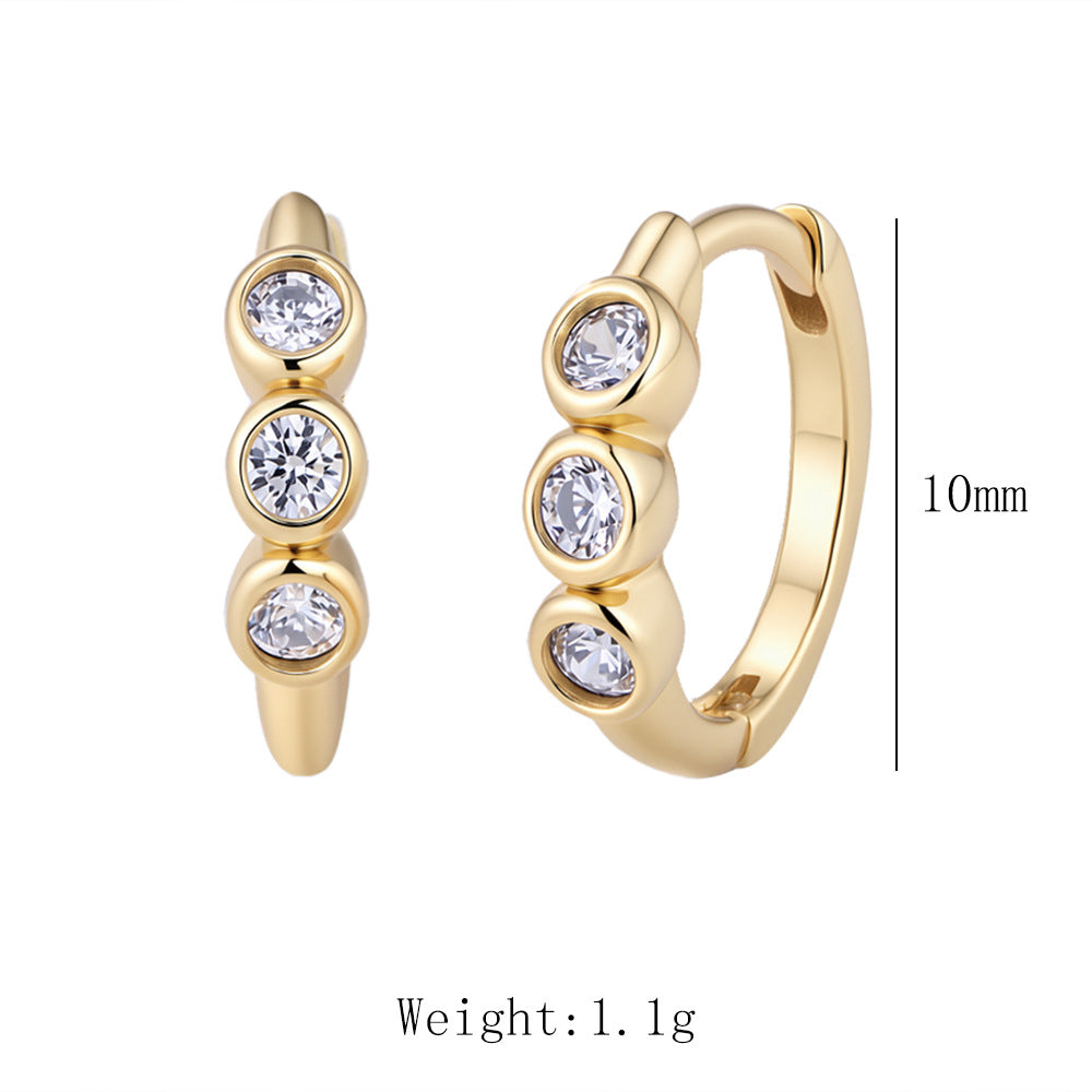 S925 Sterling Silver Commuter Tremella Buckle Earrings, Zircon C-Shaped Earrings,