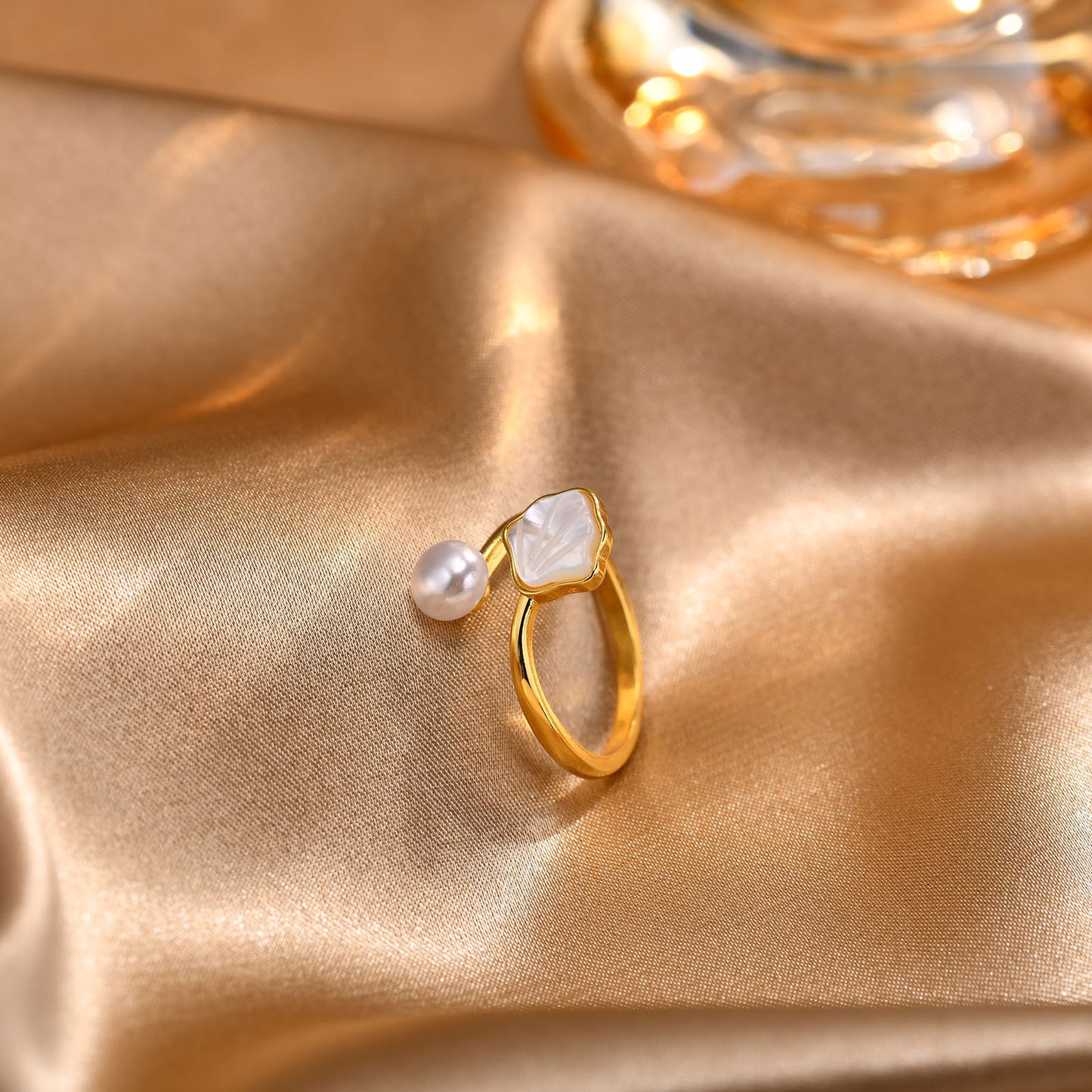 Imitation Pearl Shell Open Ring Adjustable Ring Women's Gold