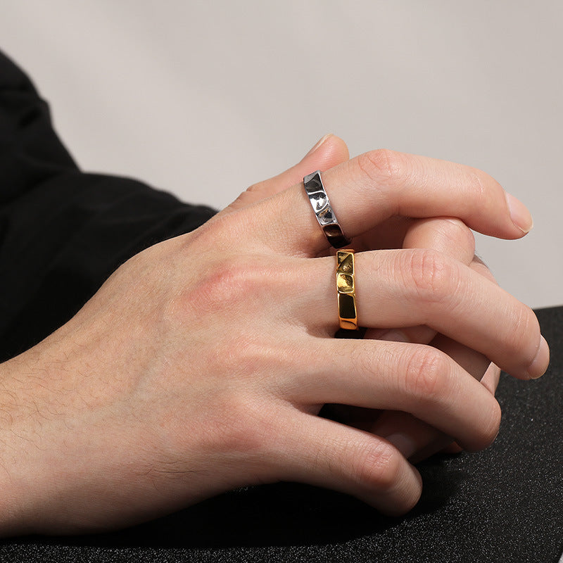 Niche Design Texture Stainless Steel Men's Rings, Trendy Men's Irregular Texture Titanium Steel