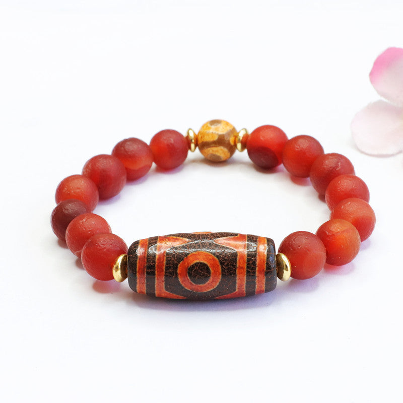 Red Agate Sterling Silver Bracelet with Three Eyed Heavenly Bead