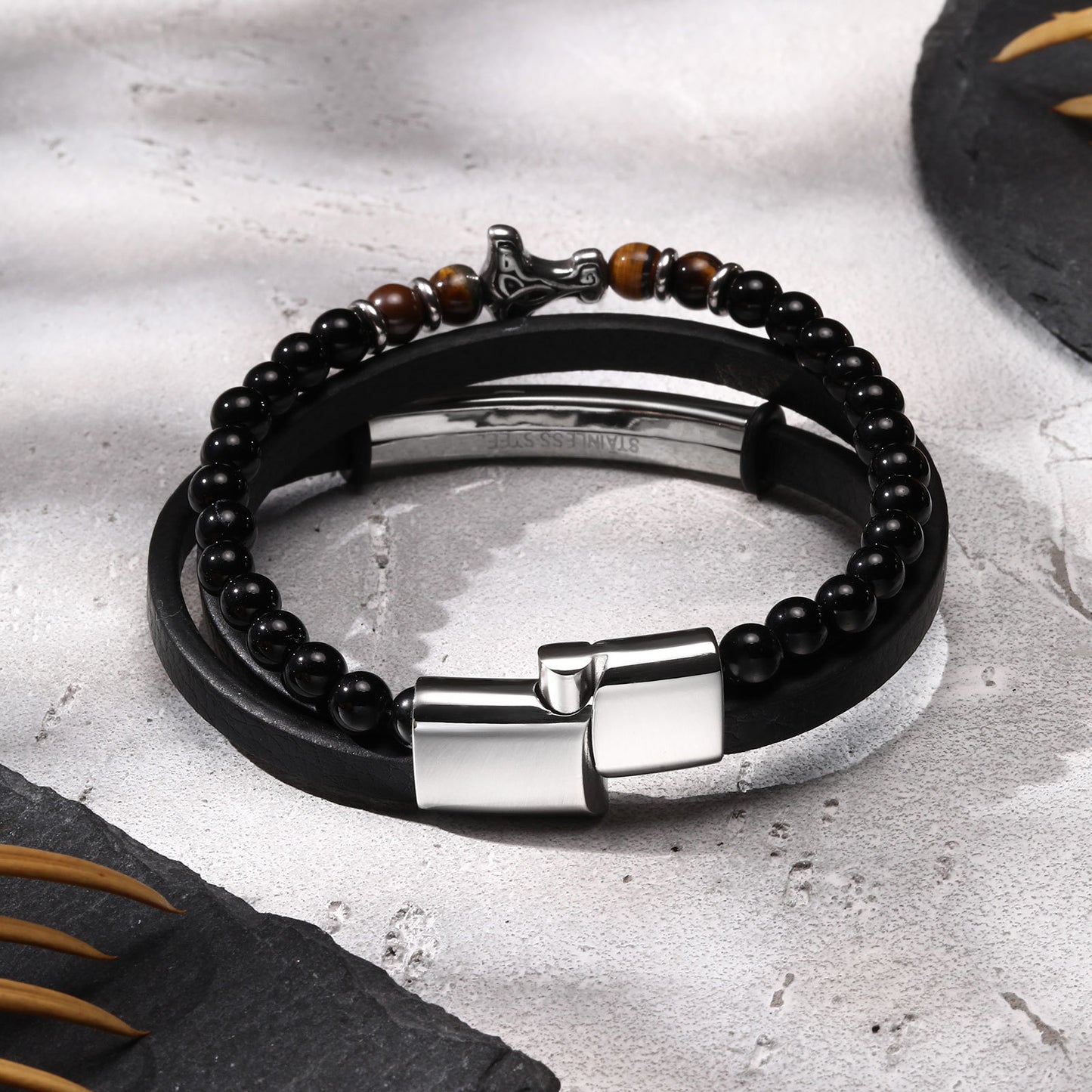 Planderful Shop Stainless Steel Bracelet 3 Layer Men Bold