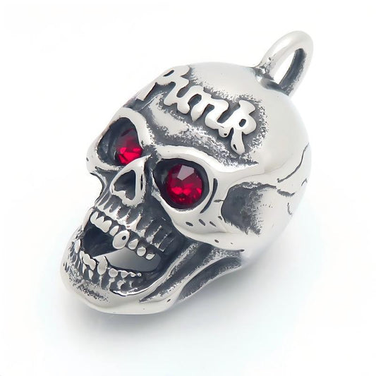 Punk Red Diamond Eye Skull Titanium Steel Pendant Halloween Vampire Head Men's Necklace