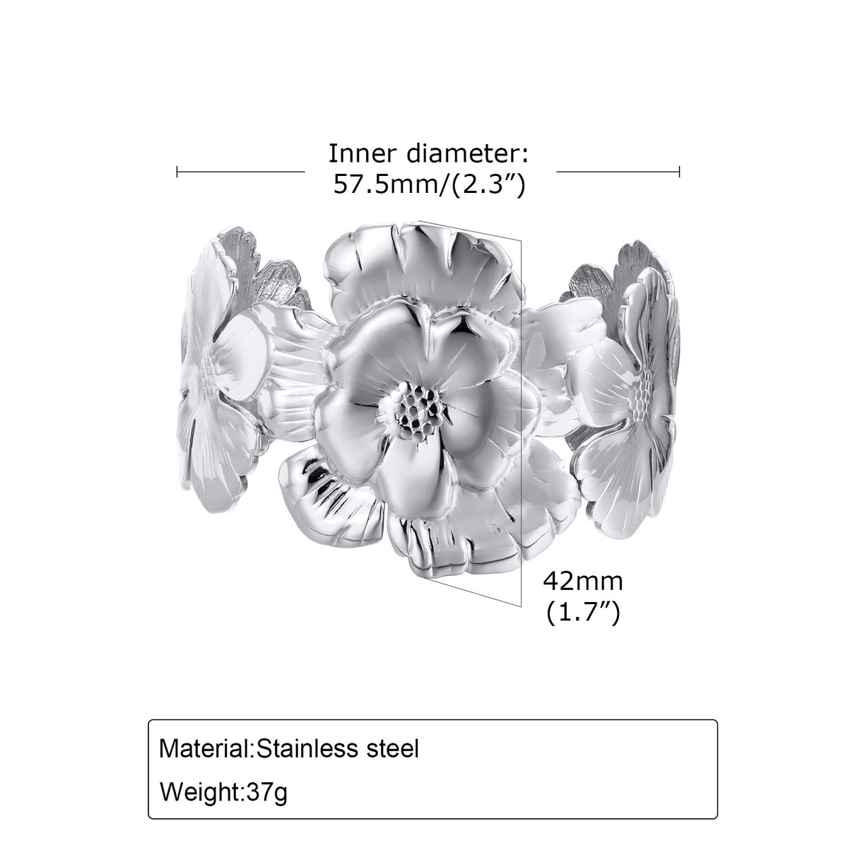 Flower Adjustable Stainless Steel Bracelet for Women