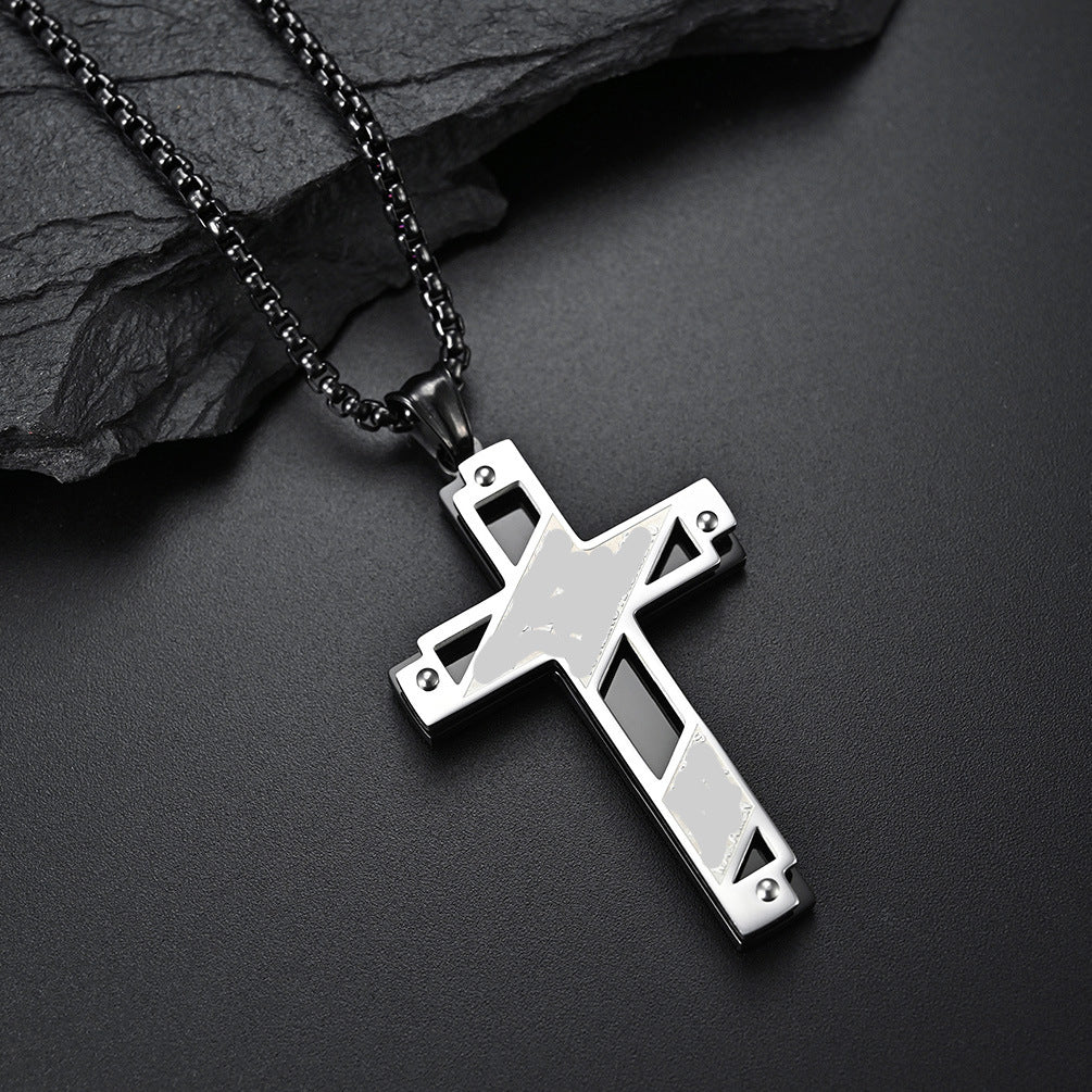 Geometric Two-Tone Cross Pendant Necklace