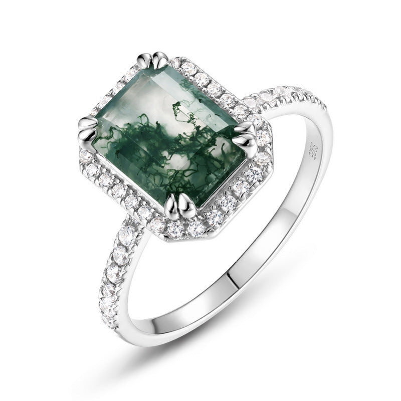 Planderful Jewelry Sterling Silver Agate Ring For Women With Inlaid Aquatic Stone