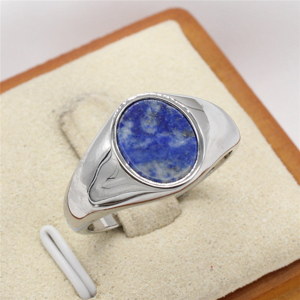 Oval Stone Titanium Steel Ring Unisex Protection Statement Planderful Everyday Genie