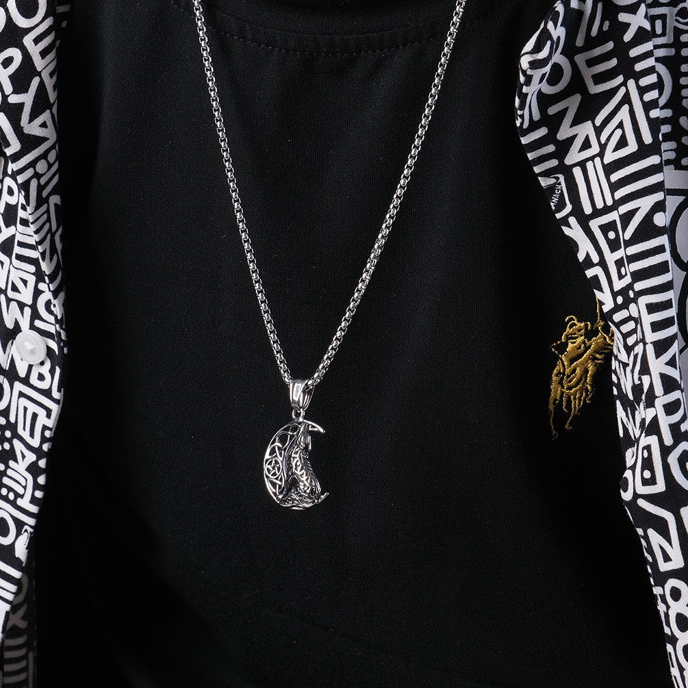 Wolf Pendant Necklace Planderful Bold Viking Moon Design For Edgy Fashion Lovers