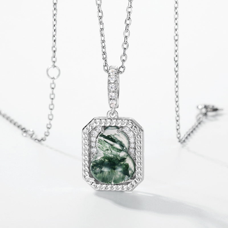 Planderful Everyday Genie Gourd Necklace – Elegant Green Moss Inlay for Women
