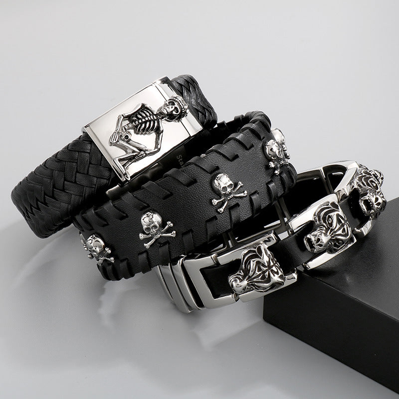 Halloween Skull – Tiger Head Faucet Stainless Steel Men's Wide Bracelet