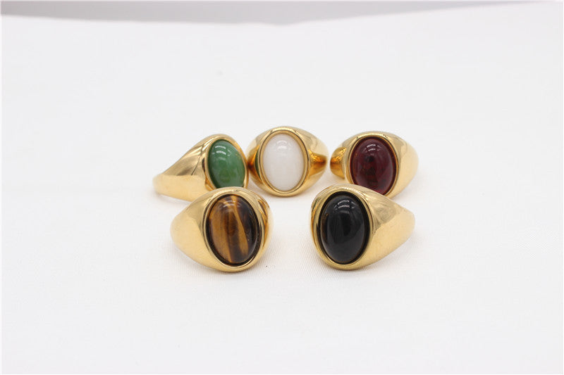Planderful Titanium Steel Ring Unisex Retro Court Style Oval Design For Everyday Fashion Lovers