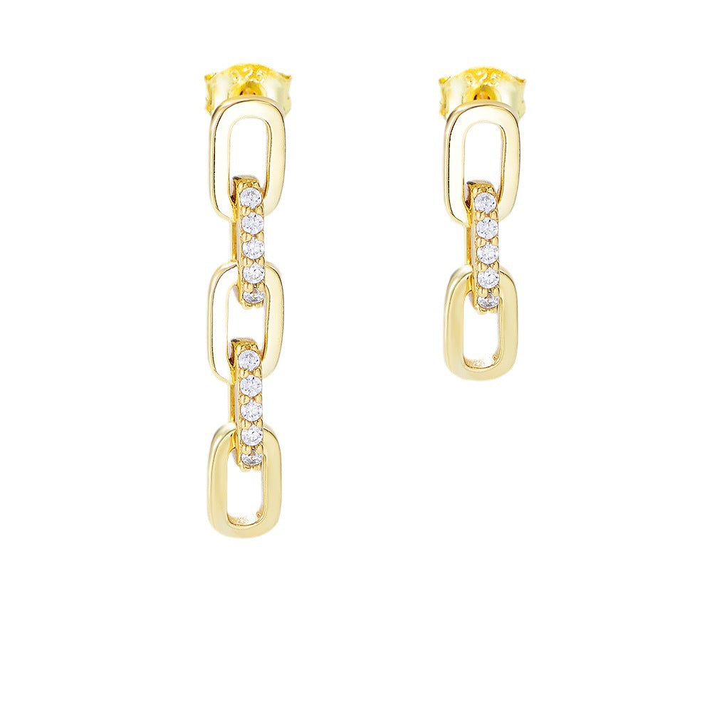 S925 Sterling Silver Personalized Retro Chain Earrings Punk Long And Short Asymmetric Zircon