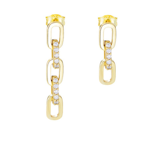 S925 Sterling Silver Personalized Retro Chain Earrings Punk Long And Short Asymmetric Zircon