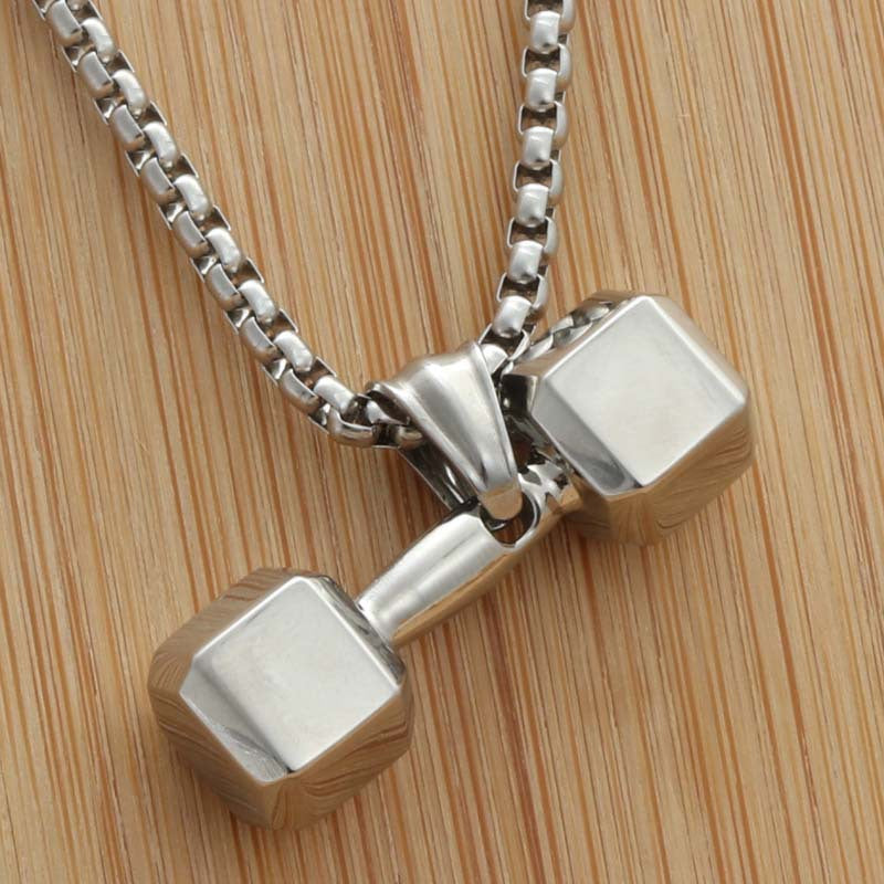 Personalized Titanium Steel Dumbbell Pendant Necklace for Men - Trendy Punk Fitness Jewelry Direct from Manufacturer