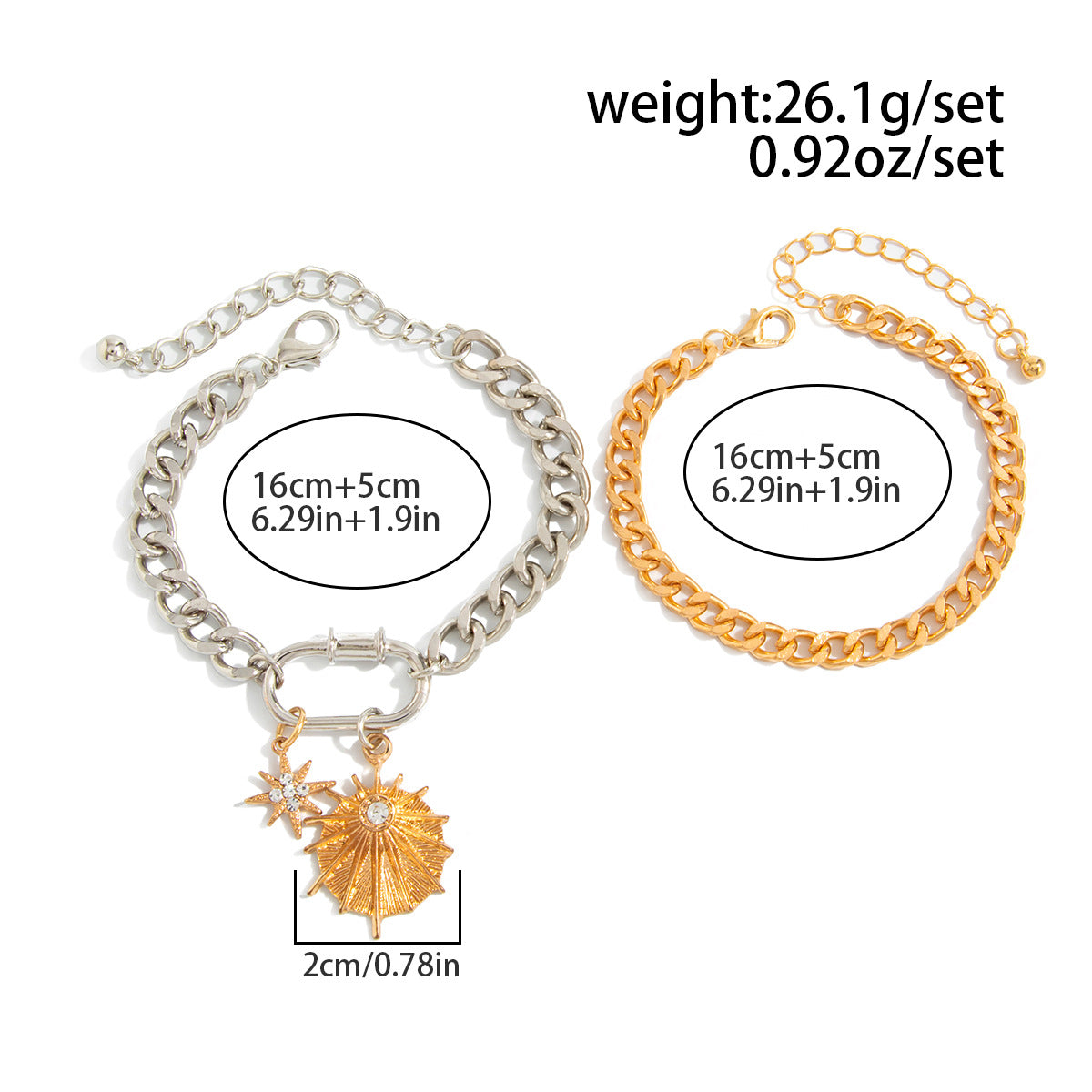 Planderful Vienna Verve Hip Hop Metal Chain Bracelet Women Sun Pendant Statement Jewelry