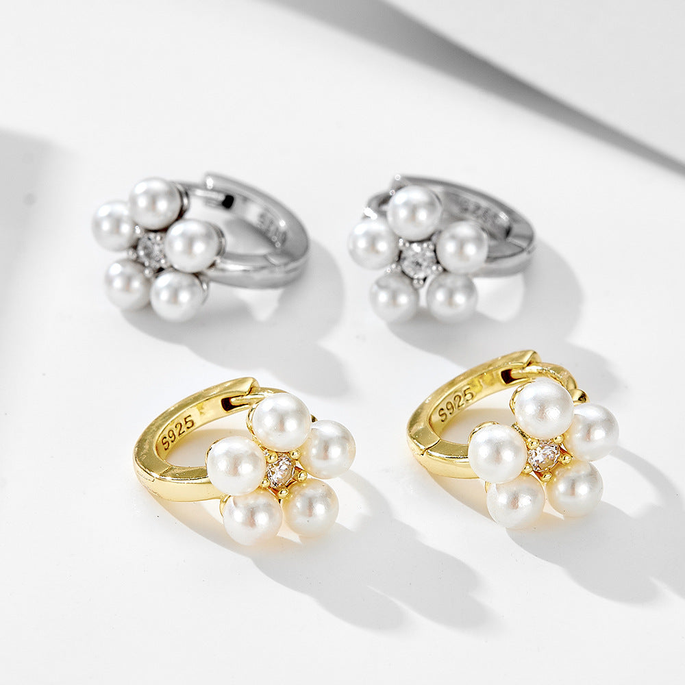 S925 Sterling Silver Pearl Flower Earrings Women's 2025 Trend