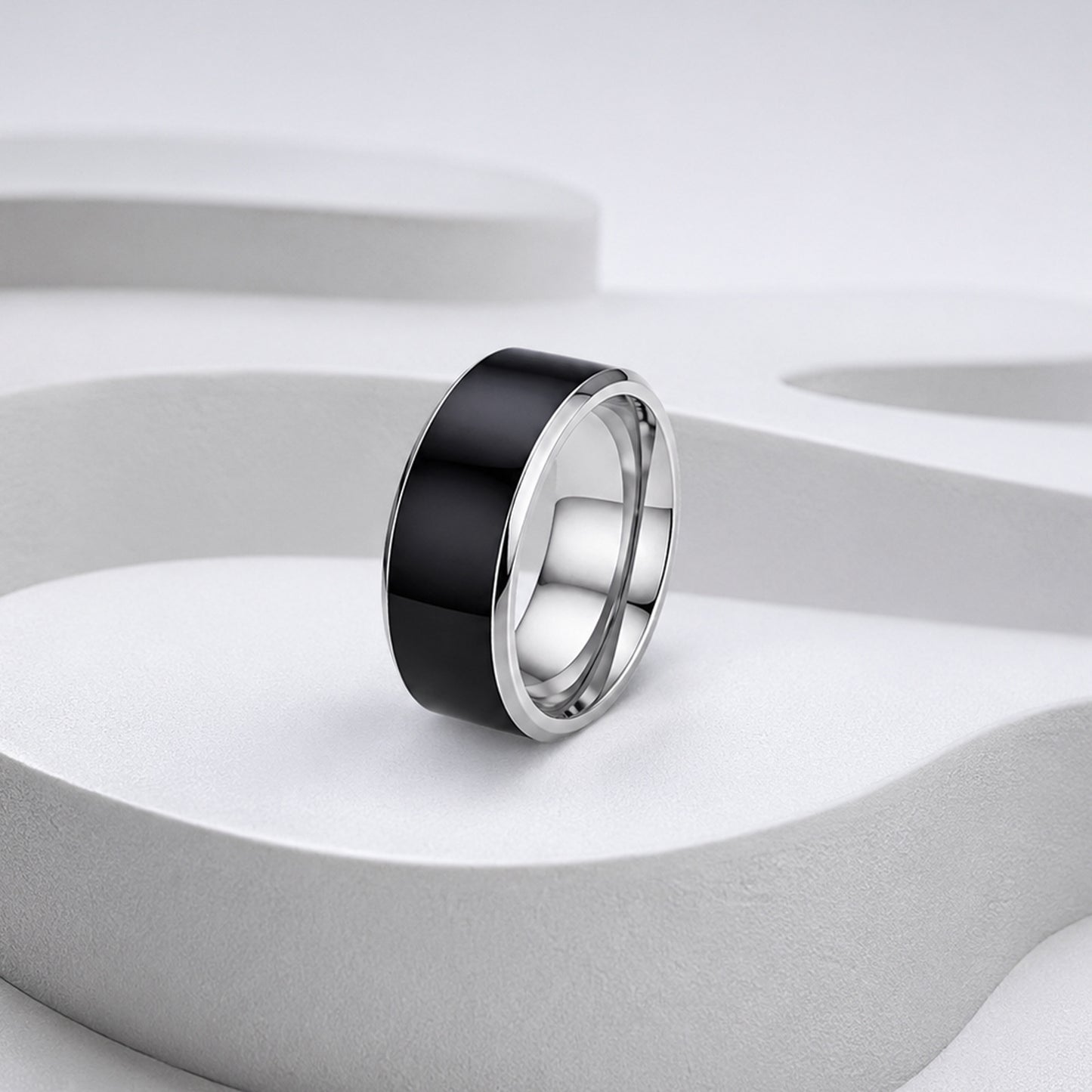 Stainless Steel Ring For Men Glossy Black Unisex Business Jewelry Planderful Everyday Genie Collection